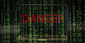 A computer screen with the word danger on it.