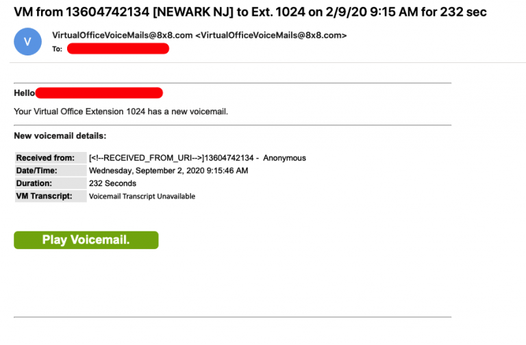 A screenshot of an email with a number on it.