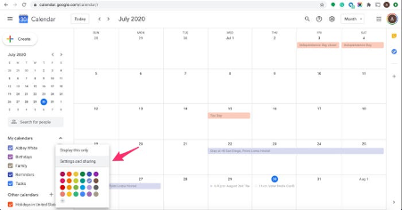 A google calendar with a calendar icon highlighted.