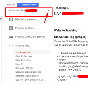 A screenshot of the google analytics tracking page.