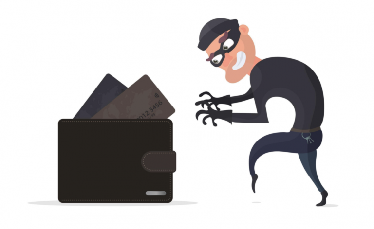 A thief stealing money from a wallet.