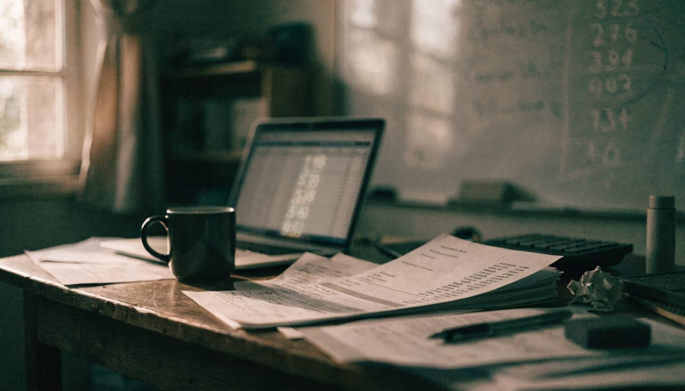 The same figures on a whiteboard, a spreadsheet and an invoice