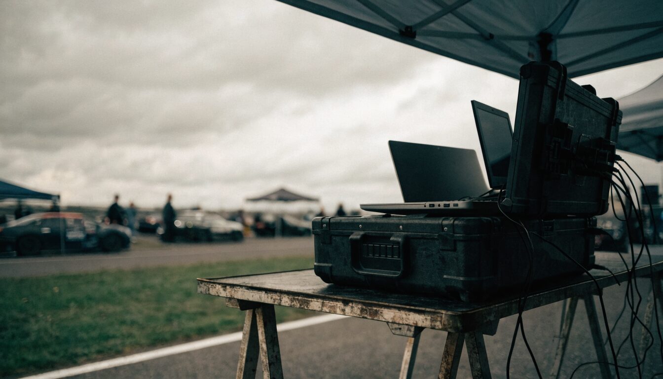 Trackside media and IT rig live at a motorsport event